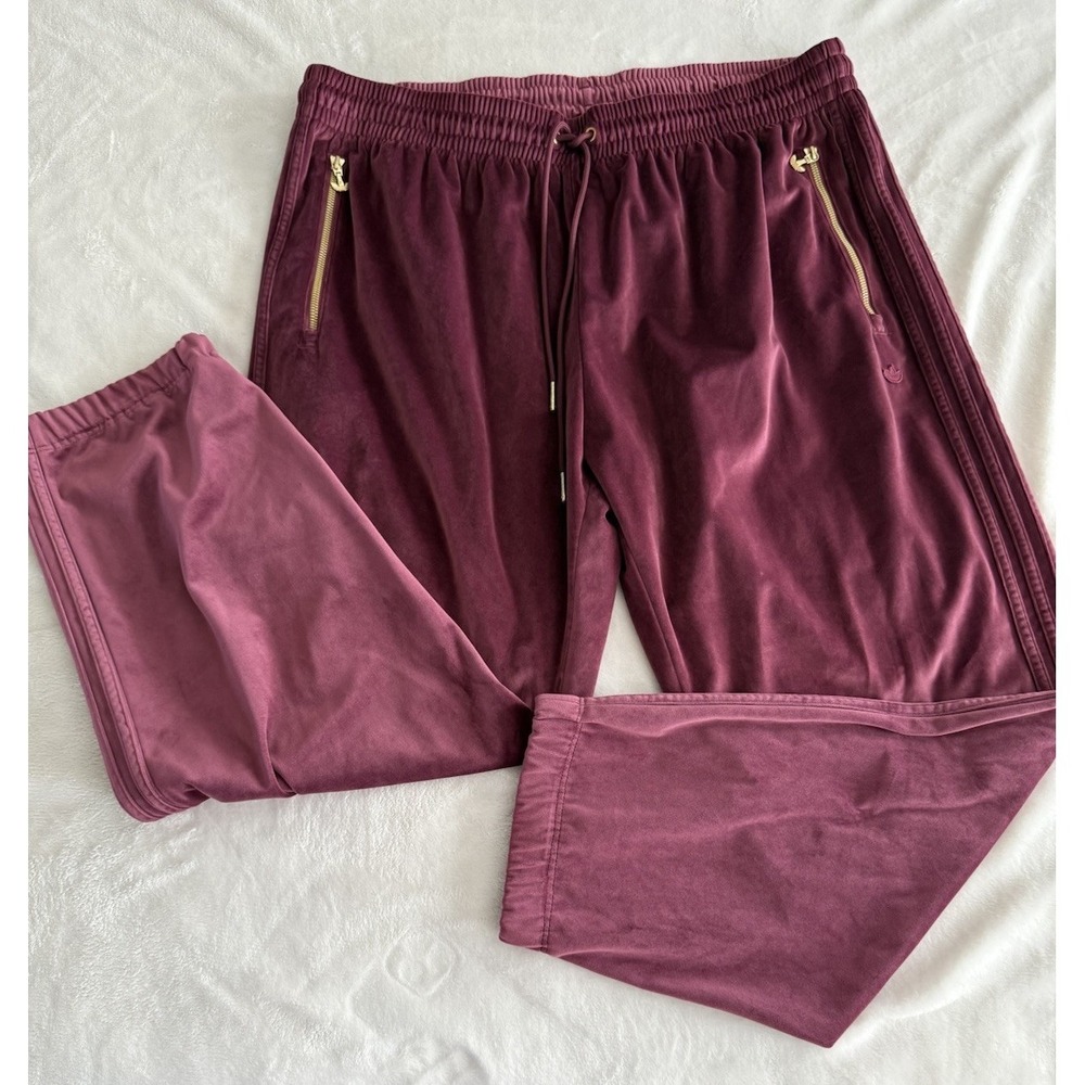 Adidas Originals Velour Track‎ Pants Womens XXL Burgundy Trefoil Joggers